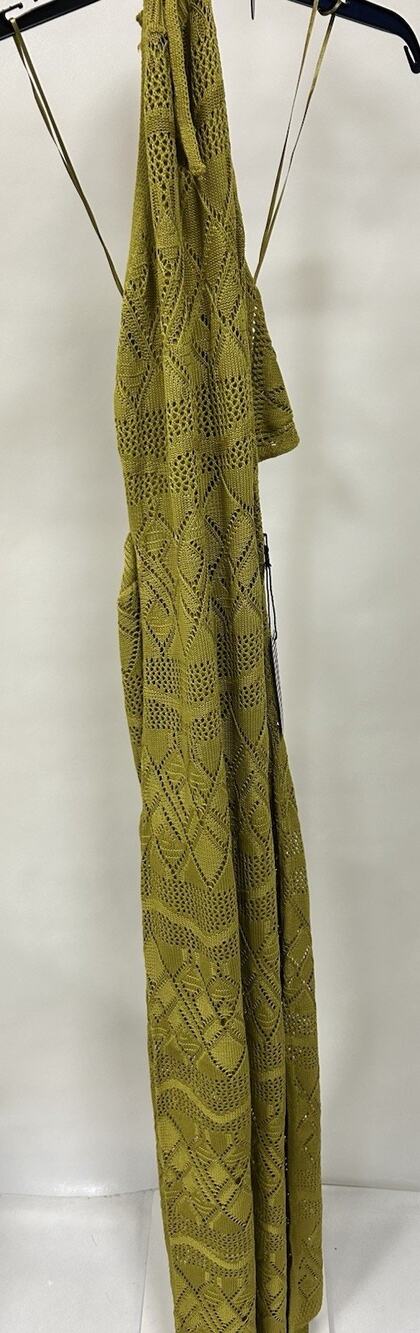 NEW Haute Monde Green Crochet Knit Halter Maxi Dress Size S